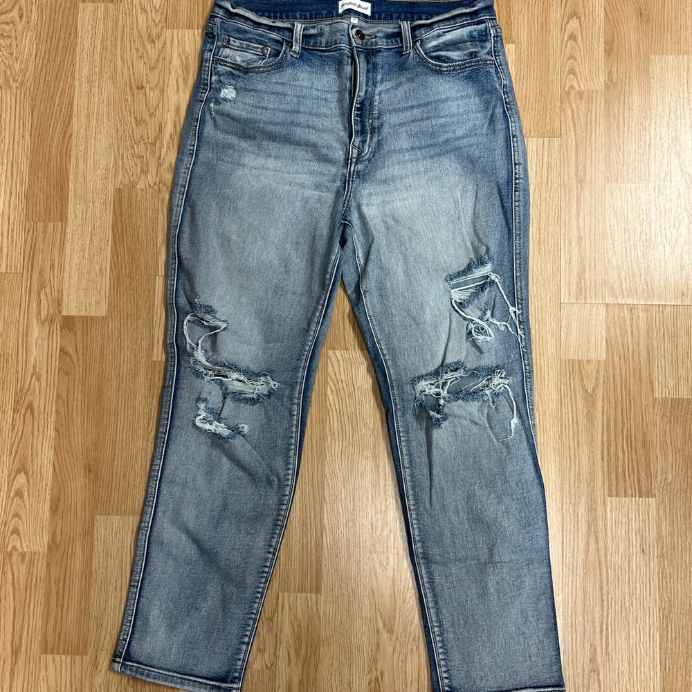 Studio Blue Distressed Straight Leg Jeans - Light Blue